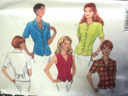 4893  BUTTERICK  SS/ SLEEVELESS BACK TIE BUTTON TOPS PATTERN 6-10; or 12-16, 18-22 CHOICE UNCUT